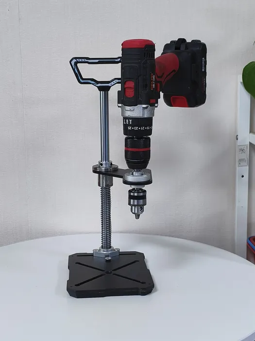 U1 Universal Drill Station holding a red cordless drill, viewed from the front