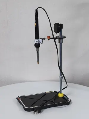 P1 Mini Precision Press with the soldering iron mounted on its vertical carriage