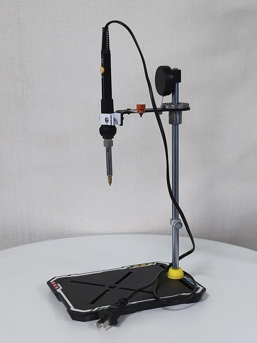 P1 Mini Precision Press with the soldering iron on its vertical carriage