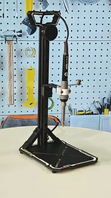 P2 large-format press with the heat-set iron clamped to its aluminium column